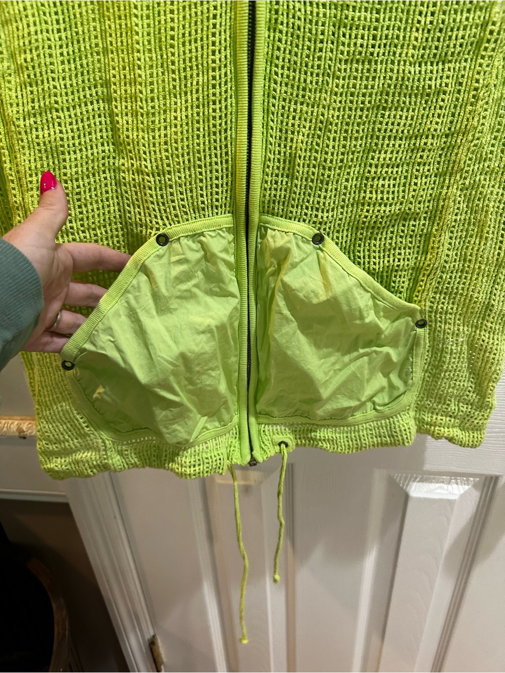 Chicos Sleeveless Full Zip Hooded Net Vest Bright Green Sz 3 (XL) - Picture 3 of 6